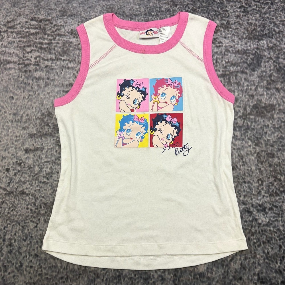 VTG Betty Boop Tank Top Womens XL White Pink Sleepwear Y2K 2003
